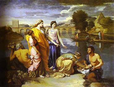 Tableau de nicolas poussin : la fille du pharaon trouve Moise